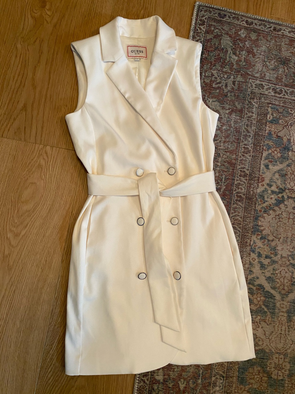 Guess Ivory Sleeveless Double-Breasted Belted Vest Blazer Dress Size 6 Old Money - Picture 10 of 14